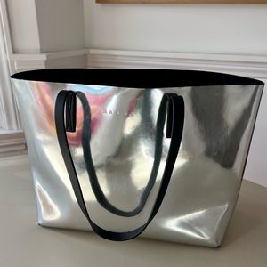 Marni Leather Metallic Tote. silver.